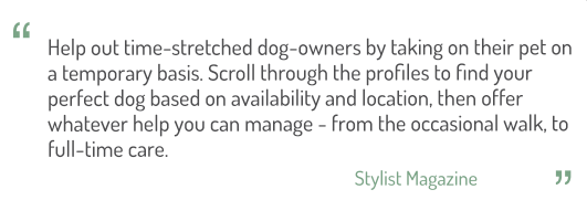 Help out time-stretched dog-owners by taking their pet on a temporary basis.