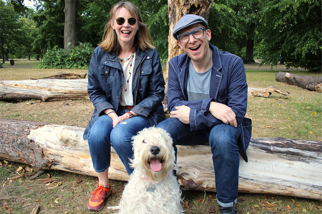Cider - with her owner and borrower. All of them look very happy.